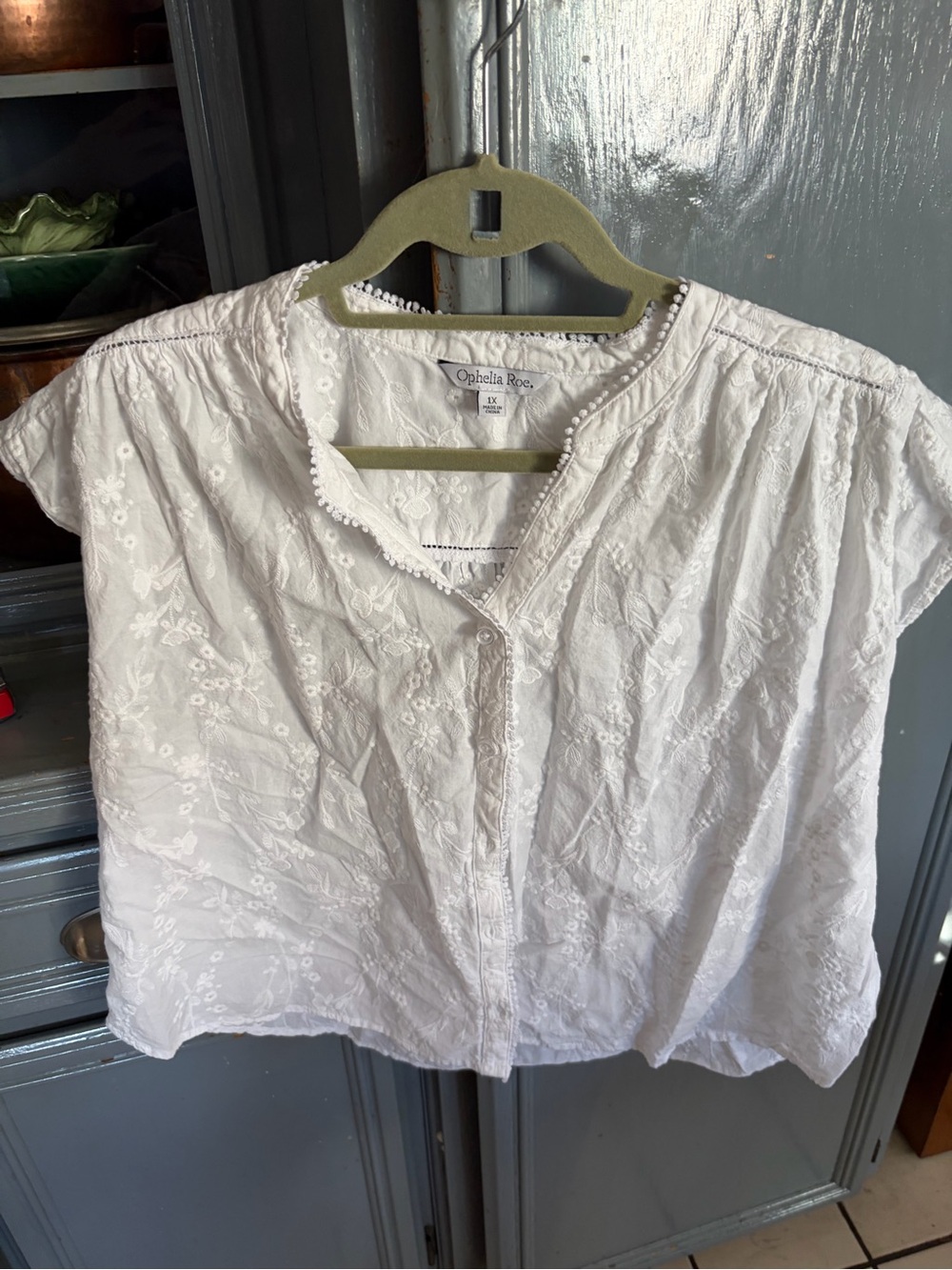 Ophelia Rose White Embroidered Short-Sleeve Blouse